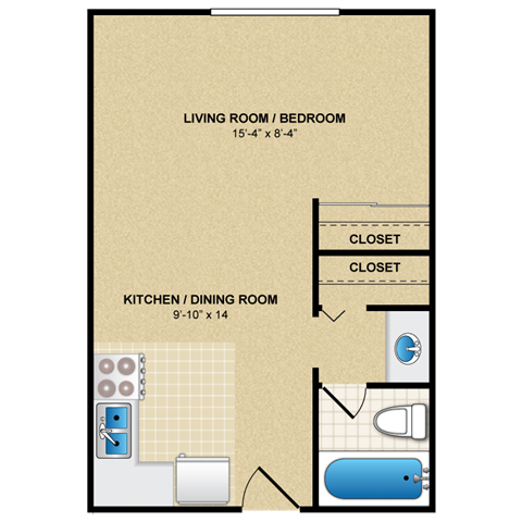 studio 1 BATH floor plan at Malvern Hill Apartment Homes, 66103